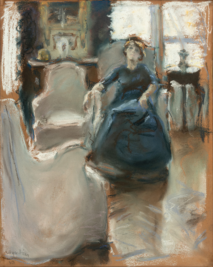 Marguerite Cahun dans l'appartement du boulevard Raspail, en 1910, pastel sur papier