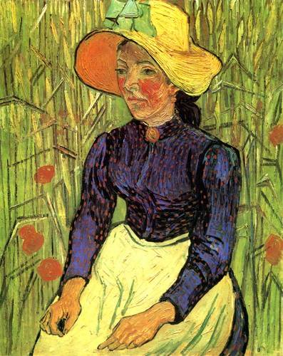 Jeune paysanne assise devant un champ de blé, fin juin 1890, huile sur toile,92 x 73 cm